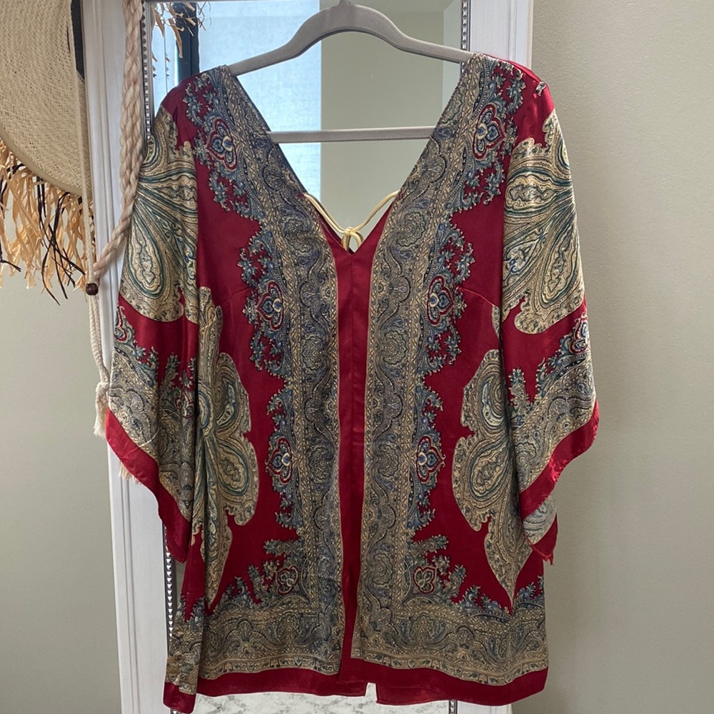 Silk Boho Moroccan print Kaftan Tunic top. One size